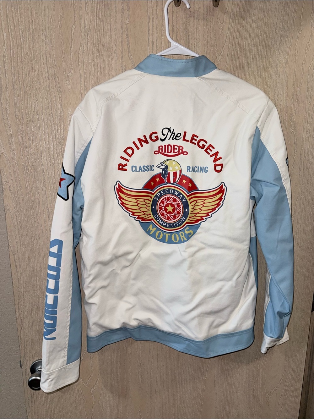Men's Two-Tone Light Blue & White Racing Jacket - Picture 3 of 4